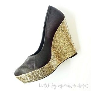 Shoedazzle Iman Textured Satin Glitter Wedge